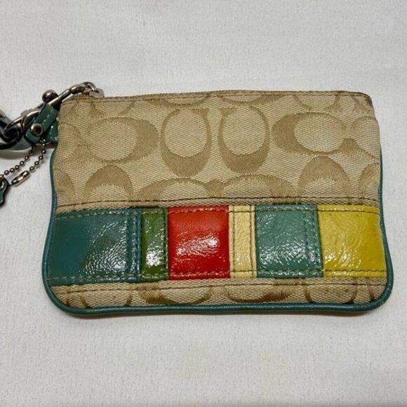 Coach Small Wristlet Multicolor Colorblock Wallet Signature Khaki Canvas GUC - Picture 11 of 11